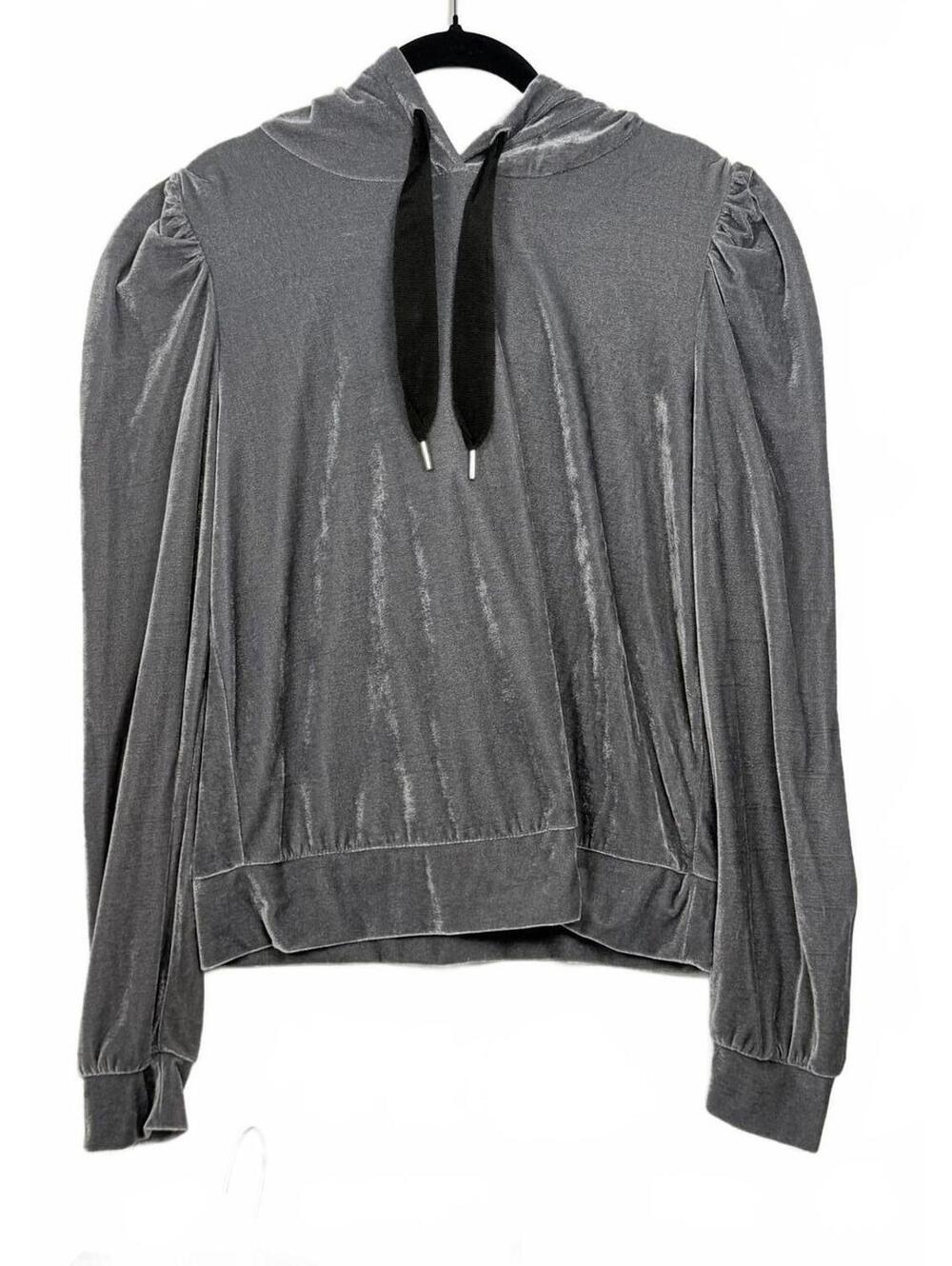 Generation Love Lenny Luxe‎ Velour Puff Sleeve Hoodie Heather Gray Size Small